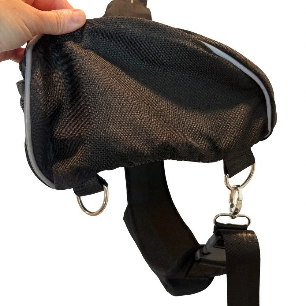 Black Sling Backpack Single Strap Crossbody Bag Reflective Trim Travel Daypack
